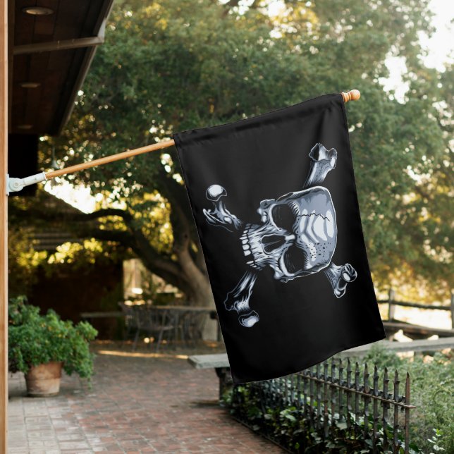 Pirate Skull and Bones House Flag (In SItu)