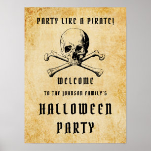 Pirate Skull And Bones Welcome Halloween Party Poster