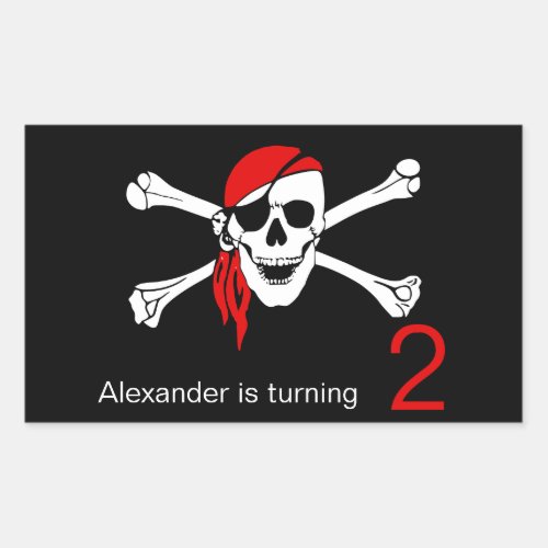 Pirate Skull and Crossbones 2nd Birthday Rectangular Sticker