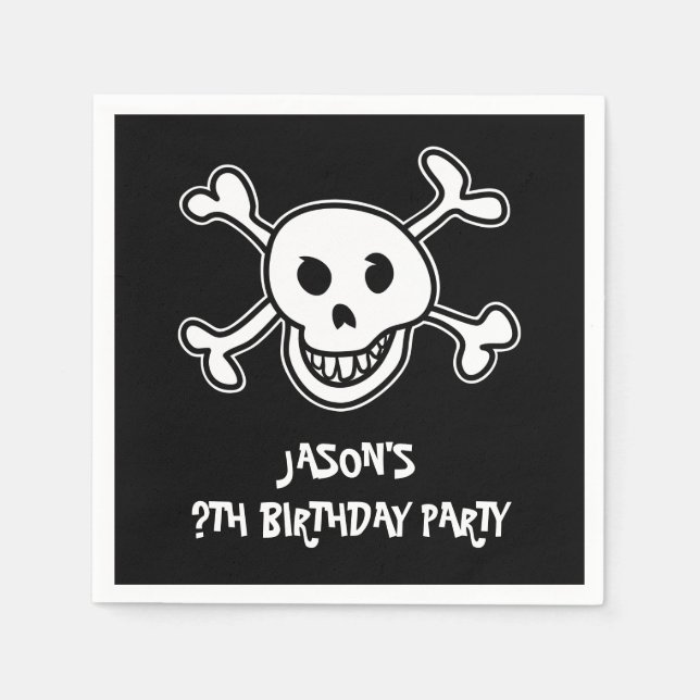 Pirate skull and crossbones Birthday party napkins (Front)