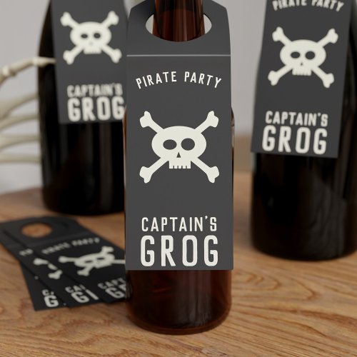 Pirate Skull and Crossbones Black and White Party Bottle Hanger Tag
