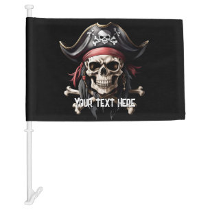 Pirate Skull and Crossbones Black Car Flag
