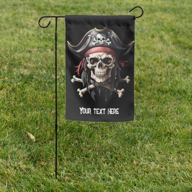 Pirate Skull and Crossbones Black Garden Flag (In SItu)