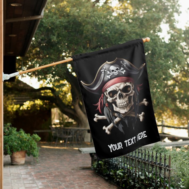 Pirate Skull and Crossbones Black House Flag (In SItu)