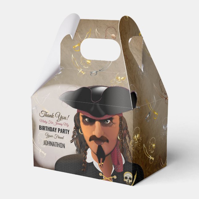 Pirate Skull and Crossbones Boy Birthday Party Favor Boxes (Front Side)