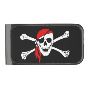 Pirate skull and crossbones gunmetal finish money clip