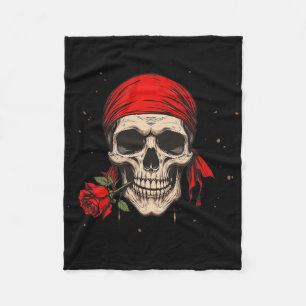 Pirate Skull And Crossbones Hand Red Flower For Ha Fleece Blanket