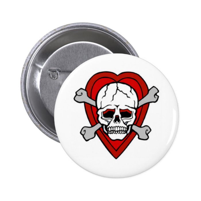 PIRATE SKULL AND CROSSBONES HEART TATTOO PRINT PINBACK BUTTON