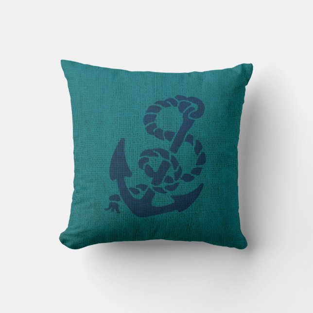 Pirate Skull and Crossbones in Ocean Green Blue Throw Pillow (Front)