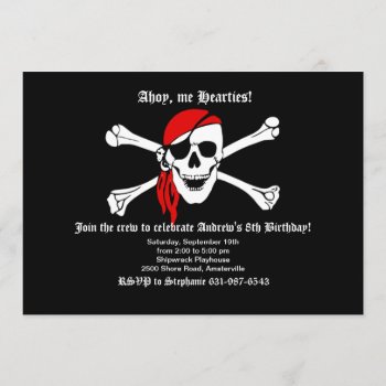 Pirate Skull And Crossbones Invitation by PixiePrints at Zazzle