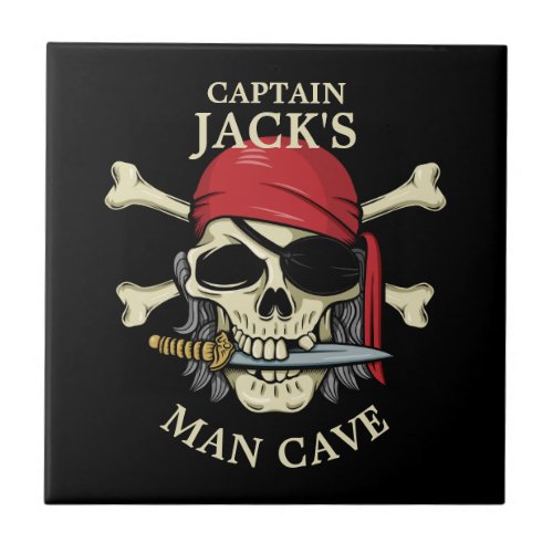 Pirate Skull and Crossbones Man Cave Ceramic Tile