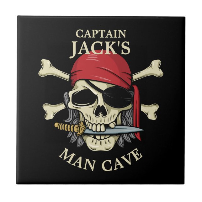 Pirate Skull and Crossbones Man Cave Ceramic Tile (Front)