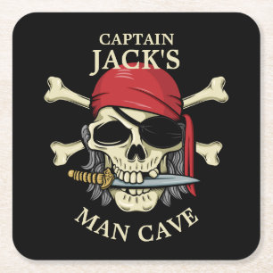 Pirate Skull and Crossbones Man Cave Square Paper Coaster