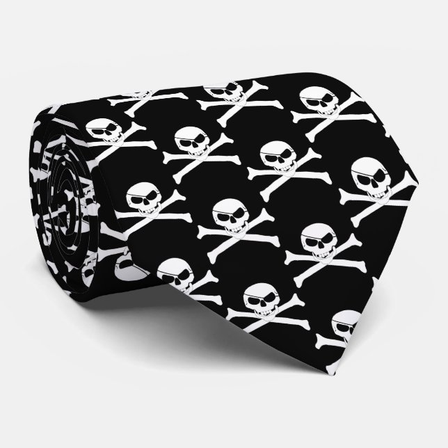 Pirate Skull and Crossbones Neck Tie (Rolled)
