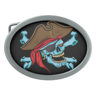 Pirate Skull and Crossbones Oval Belt Buckle