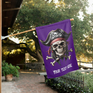 Pirate Skull and Crossbones Purple House Flag
