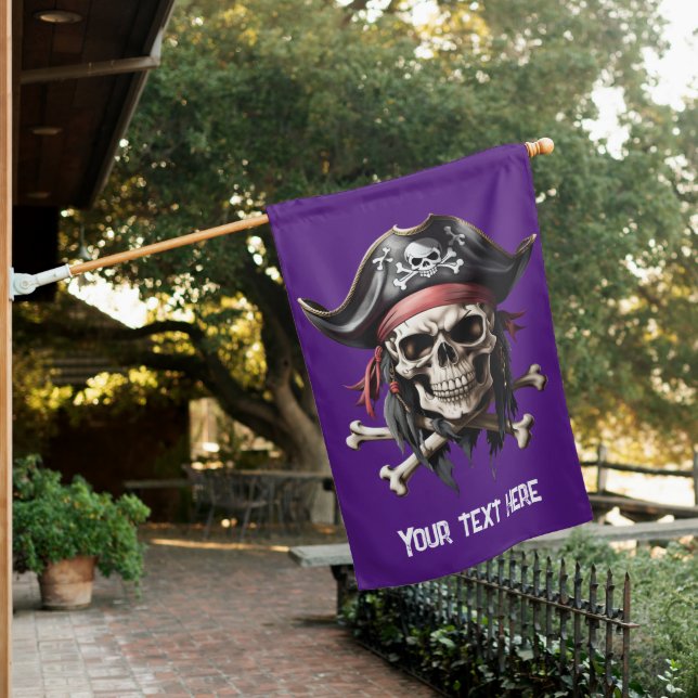 Pirate Skull and Crossbones Purple House Flag (In SItu)