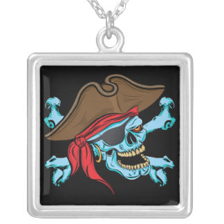 Pirate Skull and Crossbones Silver Plated Necklace