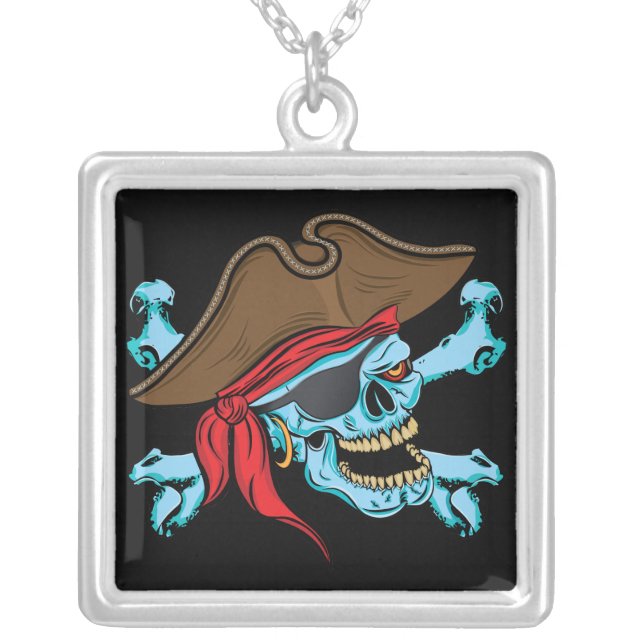 Pirate Skull and Crossbones Silver Plated Necklace (Front)