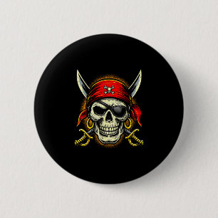 Pirate skull and crossbones skeleton halloween button