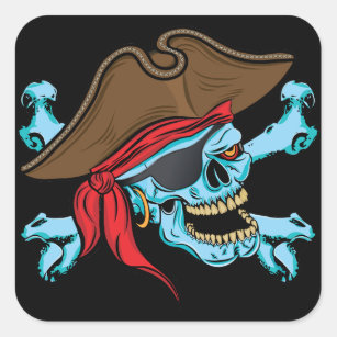 Pirate Skull and Crossbones Square Sticker