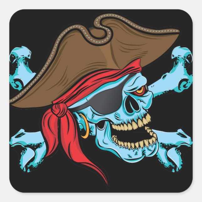 Pirate Skull and Crossbones Square Sticker (Front)