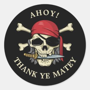 Pirate Skull and Crossbones Thank You Classic Round Sticker