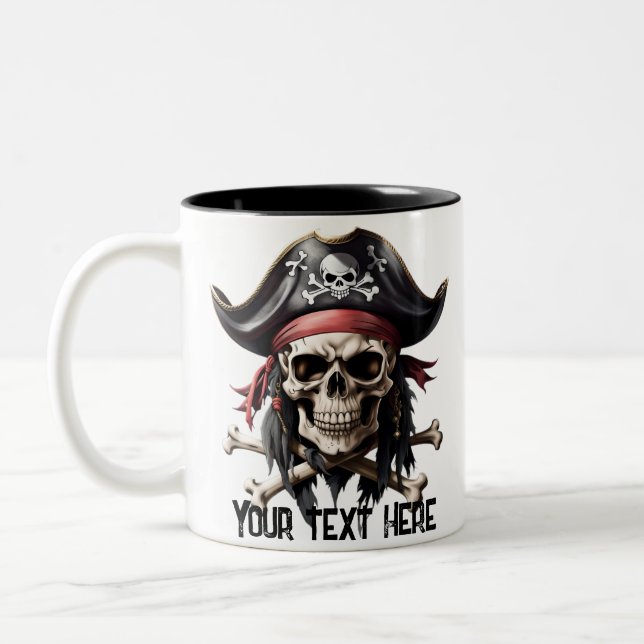 Pirate Skull and Crossbones Two-Tone Coffee Mug (Left)