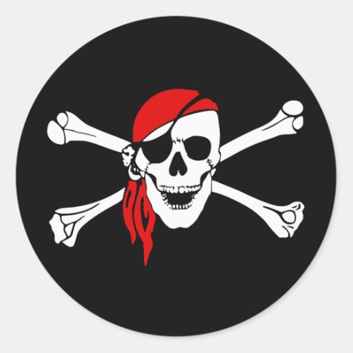 Pirate Skull and Crossbones with Red Bandana Classic Round Sticker