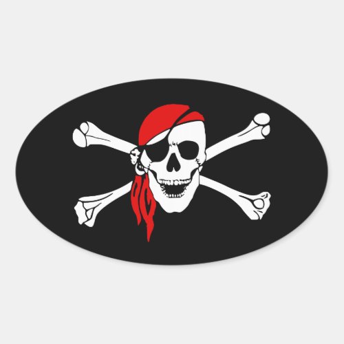 Pirate Skull and Crossbones with Red Bandana Oval Sticker