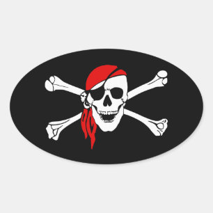 Pirate Skull and Crossbones with Red Bandana Oval Sticker