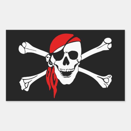 Pirate Skull and Crossbones with Red Bandana Rectangular Sticker