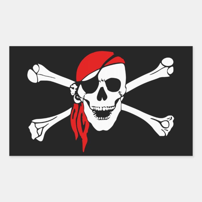 Pirate Skull and Crossbones with Red Bandana Rectangular Sticker (Front)