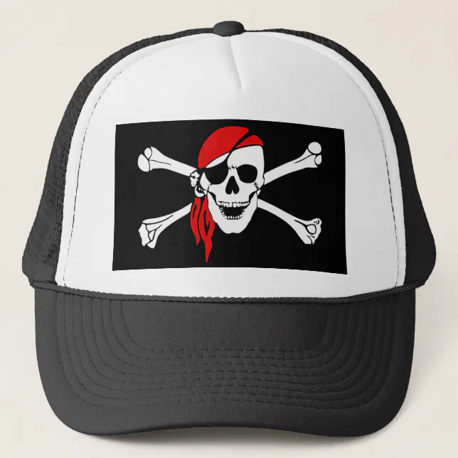 Pirate Skull and Crossbones with Red Bandana Trucker Hat | Zazzle