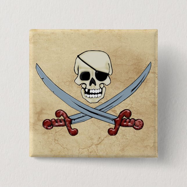 Pirate Skull and Crossed Cutlasses Creepy Art Button (Front)