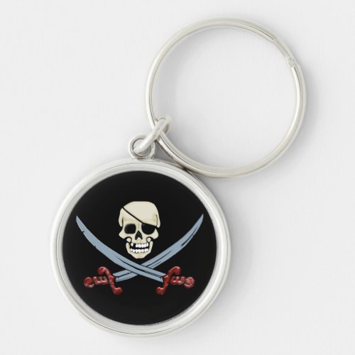Pirate Skull and Crossed Cutlasses Creepy Art Keychain