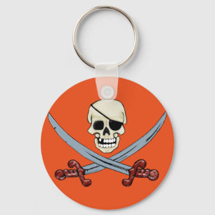 Pirate Skull and Crossed Cutlasses Creepy Art Keychain