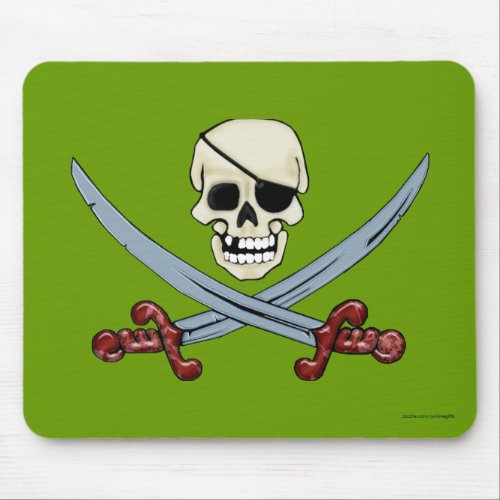 Pirate Skull and Crossed Cutlasses Creepy Art Mouse Pad
