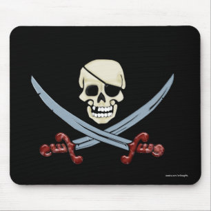 Pirate Skull and Crossed Cutlasses Creepy Art Mouse Pad