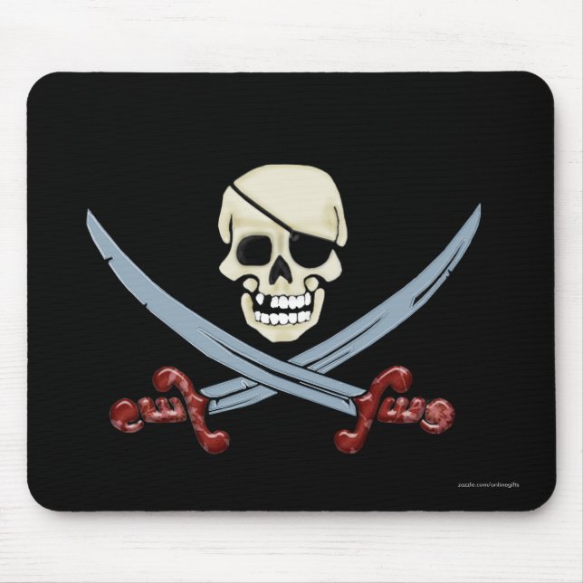 Pirate Skull and Crossed Cutlasses Creepy Art Mouse Pad (Front)