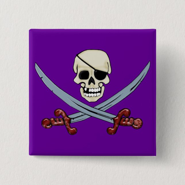 Pirate Skull and Crossed Cutlasses Creepy Art Pinback Button (Front)