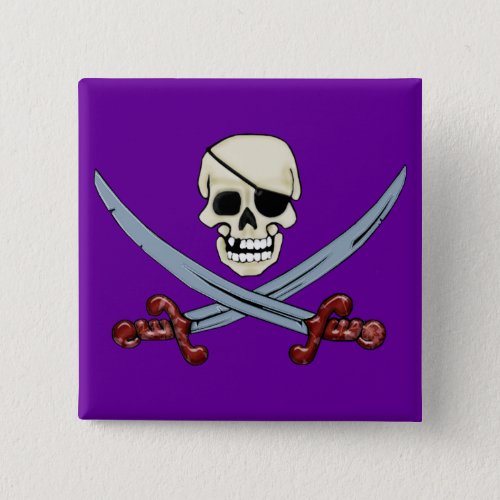 Pirate Skull and Crossed Cutlasses Creepy Art Pinback Button