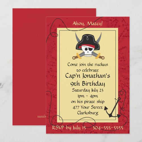 Pirate Skull and Crossed Swords Birthday Custom Invite