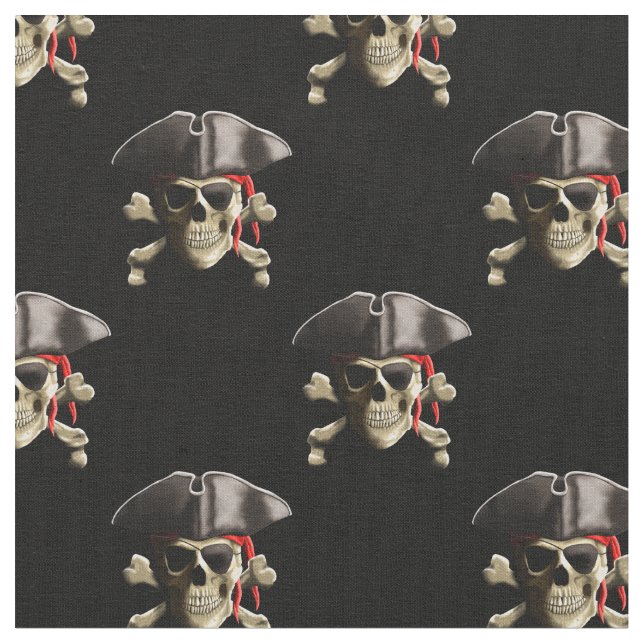 Pirate Skull And Hat Fabric (Close Up)