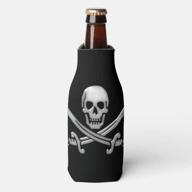 Pirate Skull and Sword Crossbones  Bottle Cooler (Bottle Front)