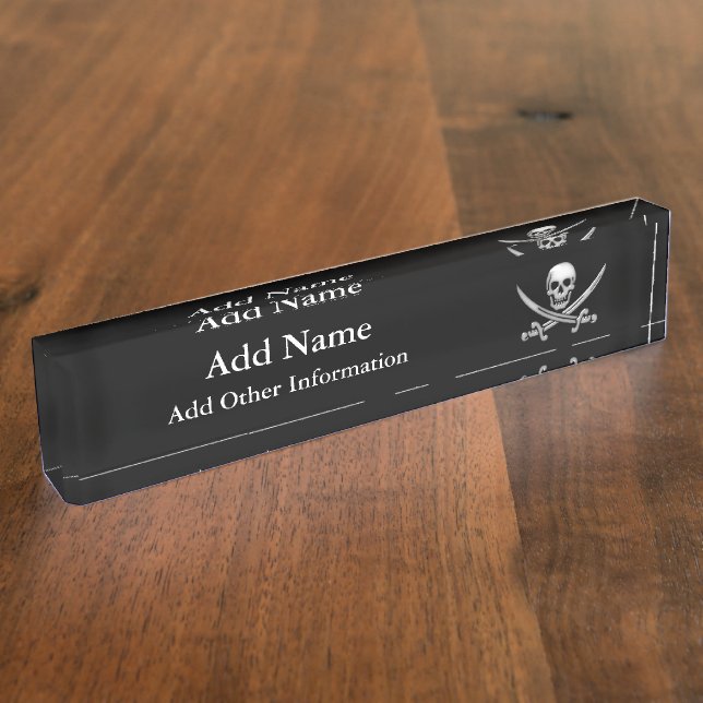 Pirate Skull and Sword Crossbones Desk Name Plate (Side)