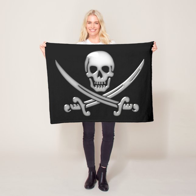 Pirate Skull and Sword Crossbones Fleece Blanket (In Situ)