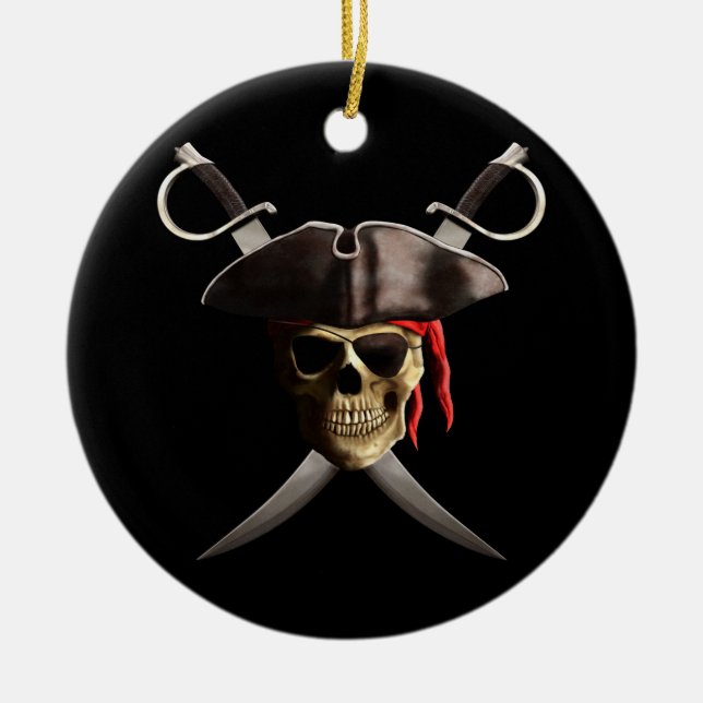 Pirate Skull And Swords Ceramic Ornament (Front)