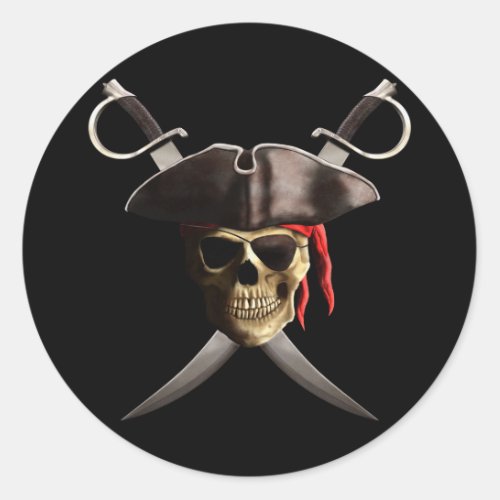 Pirate Skull And Swords Classic Round Sticker