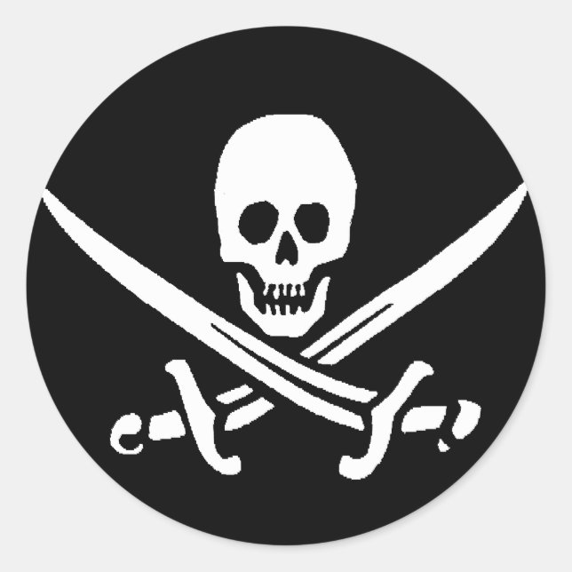 Pirate Skull and Swords Classic Round Sticker (Front)